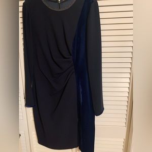E. Tahari Blue crepe and velvet dress